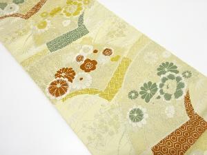 アンティーク　地紙に牡丹・梅・古典柄織り出し袋帯（材料）